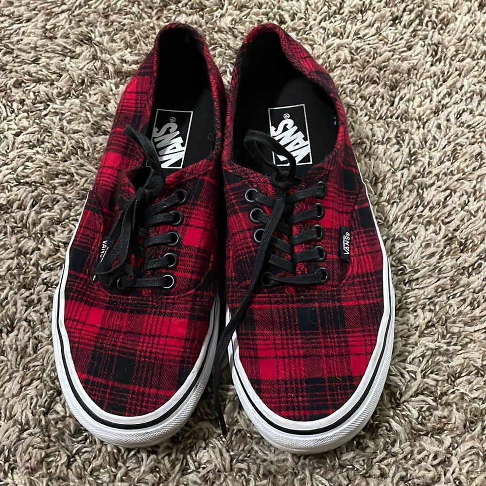 Plaid Red and Black Vans